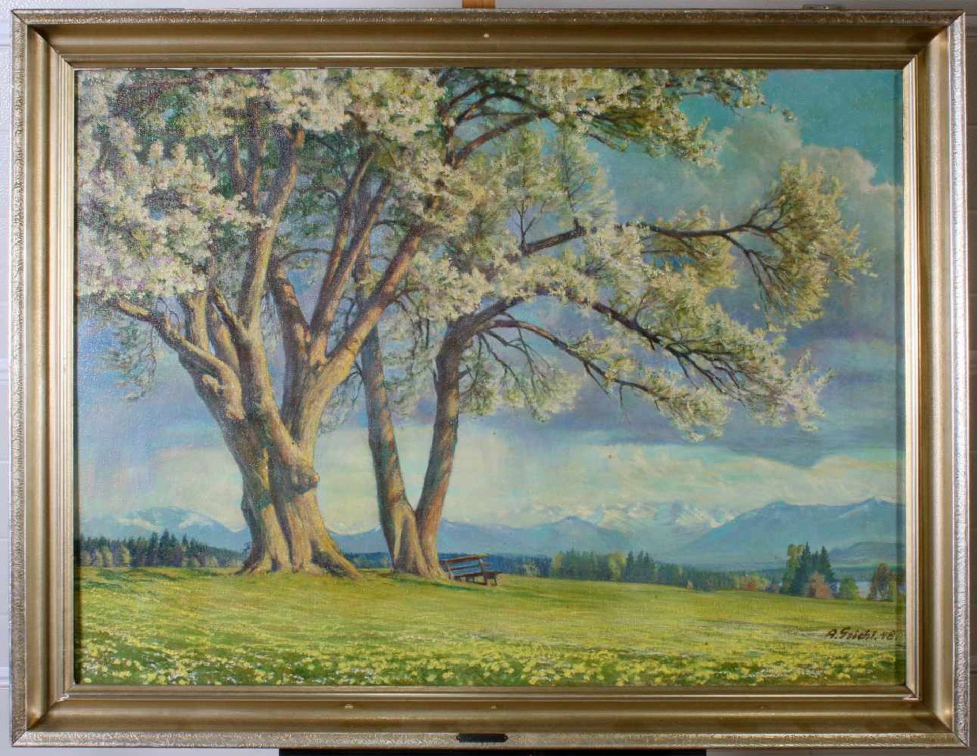 "Blühende Kirschbäume am Starnberger See" - Arthur Griehl (1879-1955)Öl auf Leinwand, unten rechts - Bild 2 aus 3