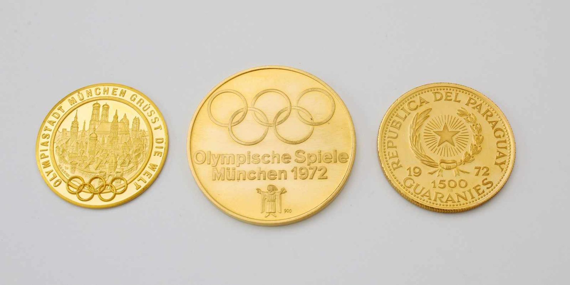 3 goldene Münzen/Medaillen zur Olympiade 1972 München1.) Aufschrift "Olympische Spiele 1972 - Bild 2 aus 2