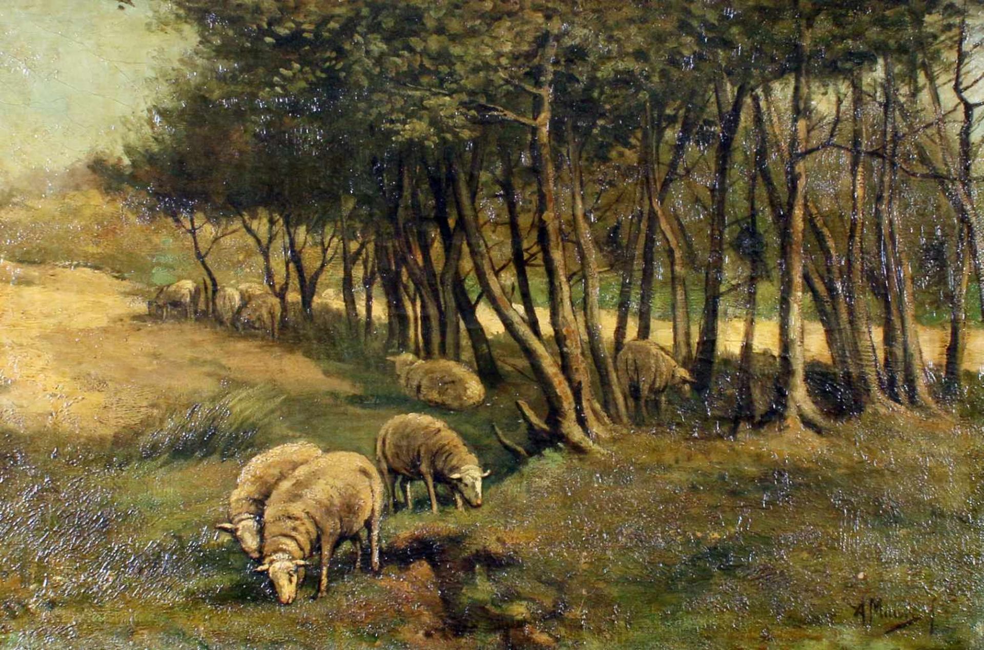 "Schafherde am Wäldchen" - Anton Mauve (1838-1888)Öl auf Leinwand, unten rechts signiert, leichtes