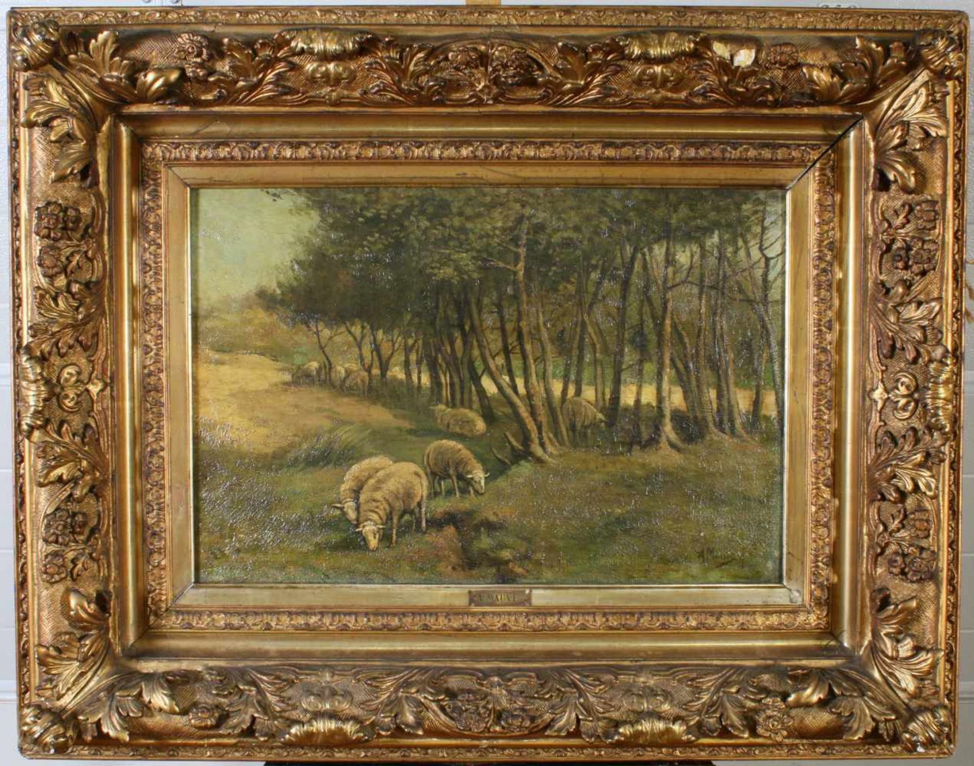 "Schafherde am Wäldchen" - Anton Mauve (1838-1888)Öl auf Leinwand, unten rechts signiert, leichtes - Bild 2 aus 5