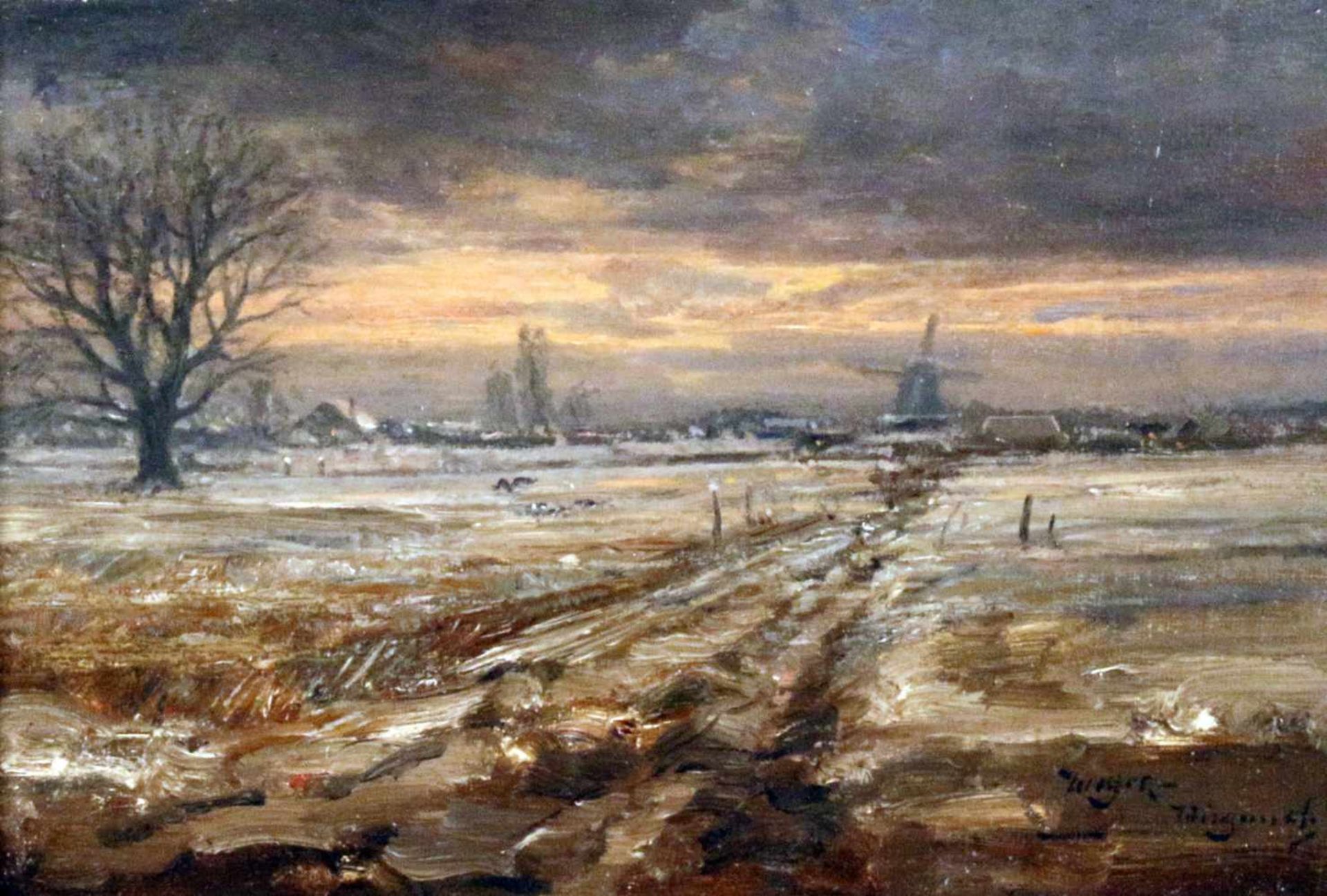 "Niederländische Winterlandschaft" - Rolf-Dieter Meyer-Wiegand (1929-2006)Öl auf Platte, unten