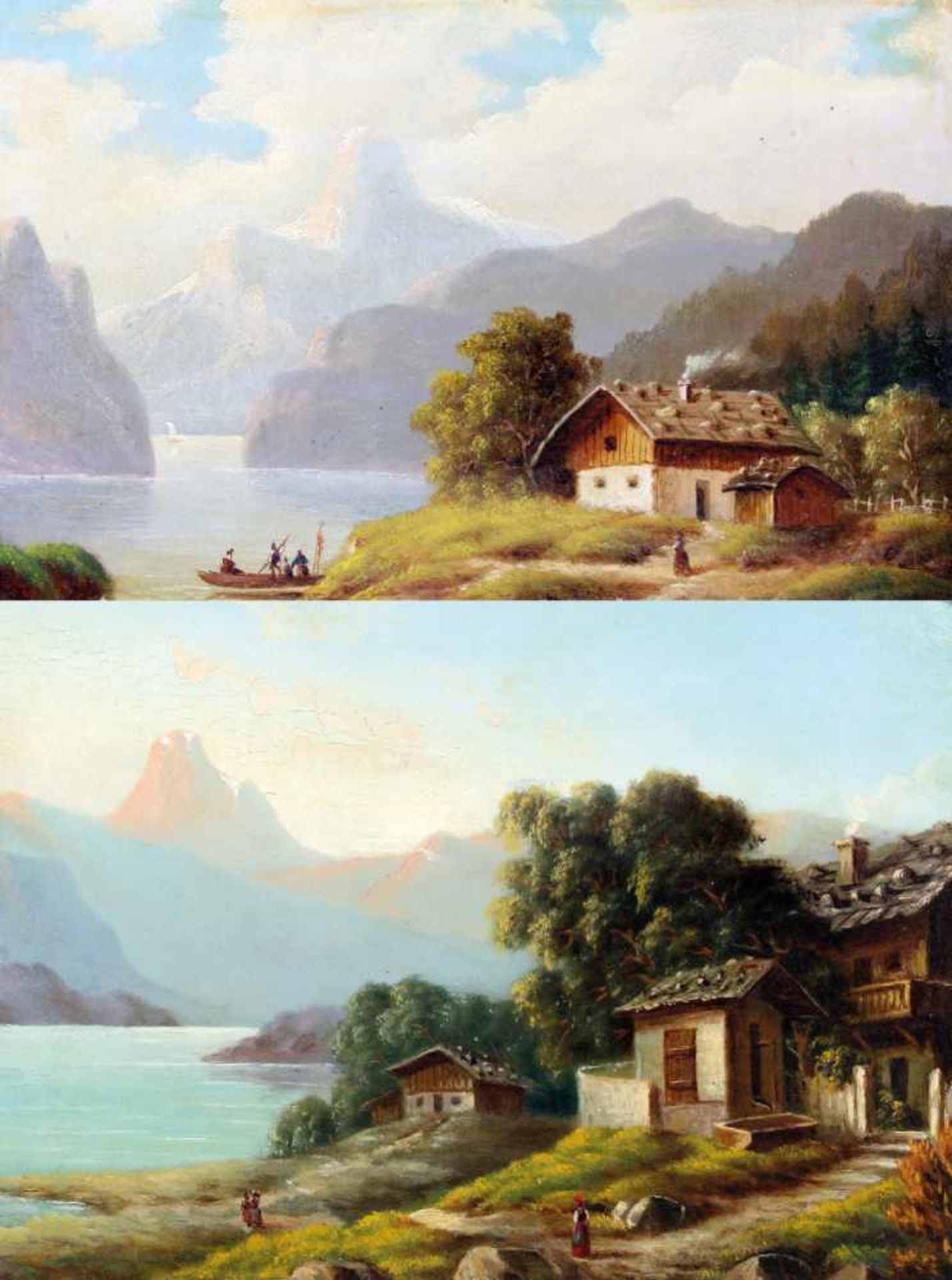 2 Gemälde "Am Vierwaldstättersee" - um 1900Öl auf Karton, unsigniert, beide vom selben Maler,