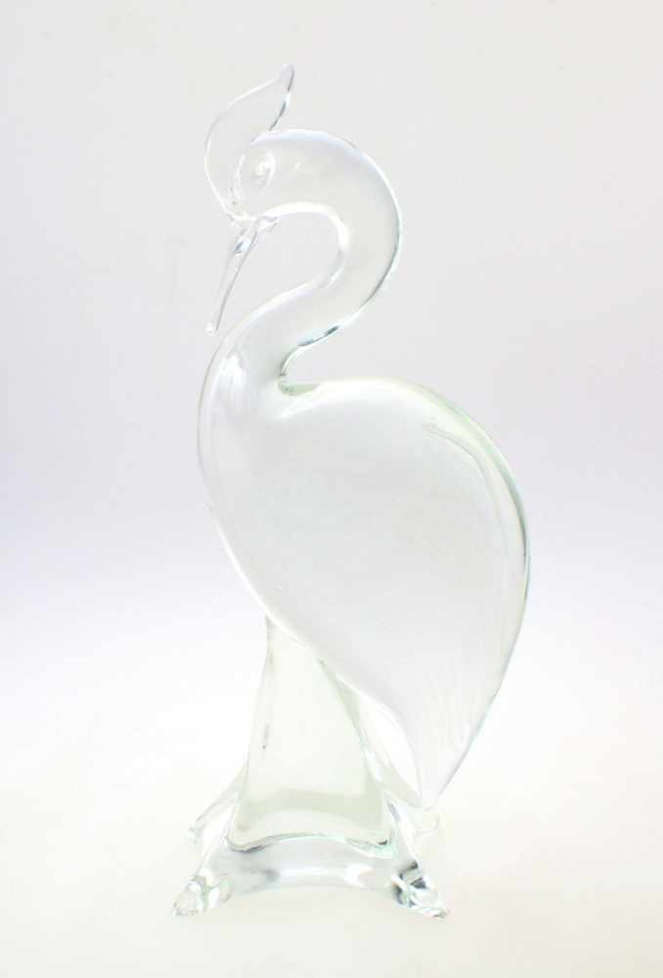 Glasplastik "Kranich" - Lalique ?Sitzender Kranich auf vierpassigem Sockel, farbloses - Bild 2 aus 4