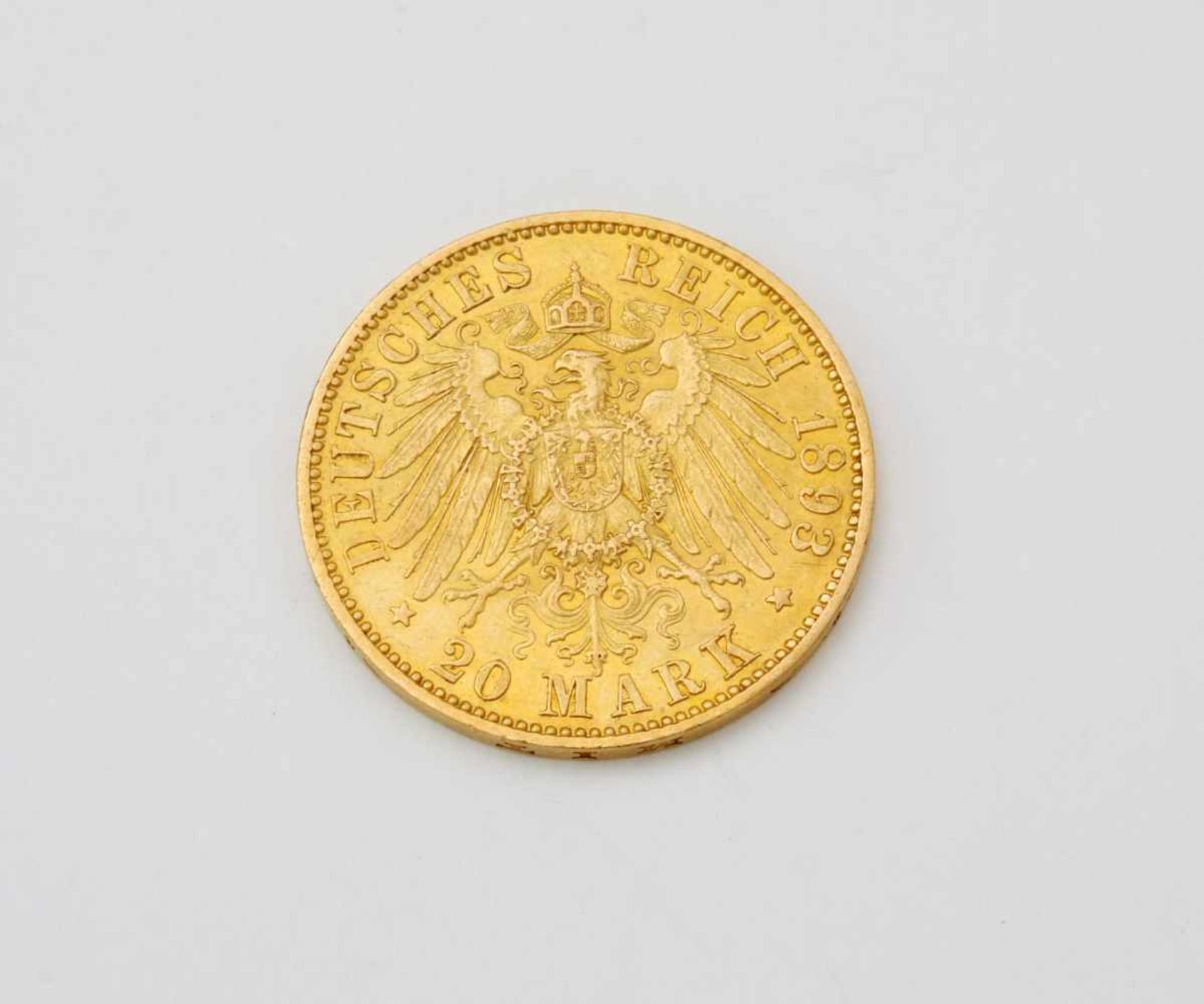 Goldmünze 20 Mark - Deutsches Reich Wilhelm II.Vorzüglich, Prägestelle A, 900er, 1893, 7,8 g. - Bild 2 aus 2