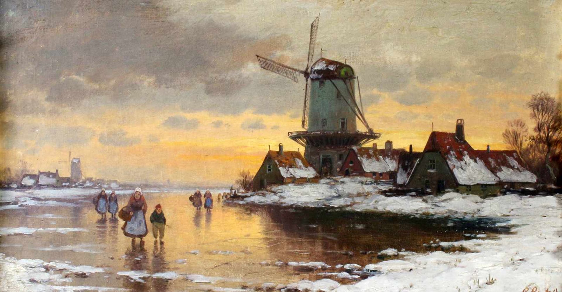 "Holländische Winterlandschaft" - Carl Bertold (1870-?)Öl auf Leinwand, unten rechts signiert,