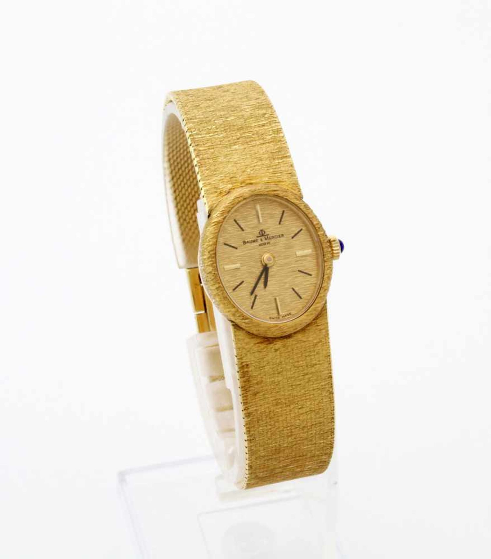 Goldene Damen-Armbanduhr - Baume & Mercier - RindengravurHandaufzugswerk BM 777, ovales Gehäuse GG - Bild 2 aus 5