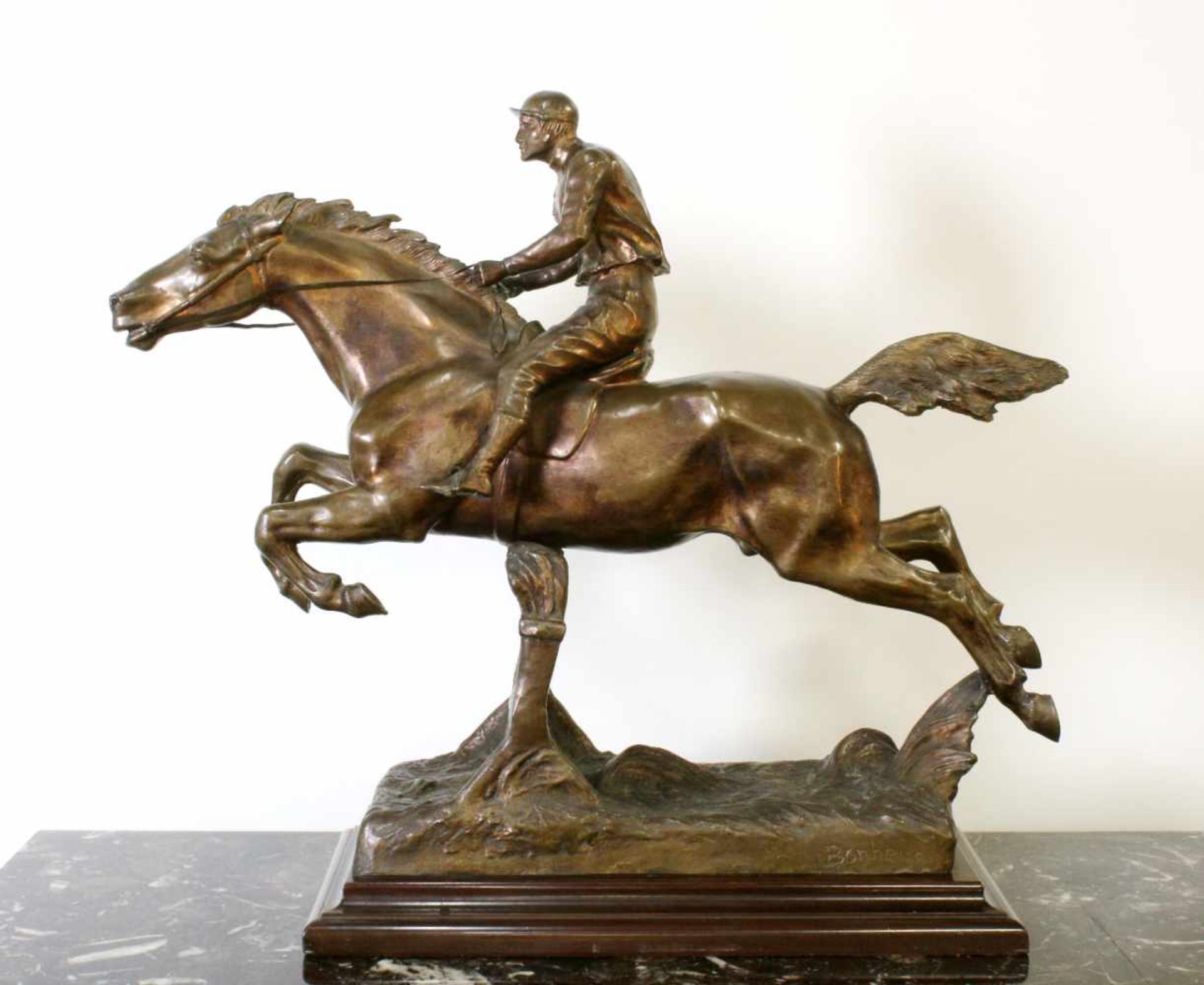 Bronzeskulptur "Jockey im Hürdenrennen" nach Isidor Jules Bonheur (1827-1901)Die Skulptur aus Bronze
