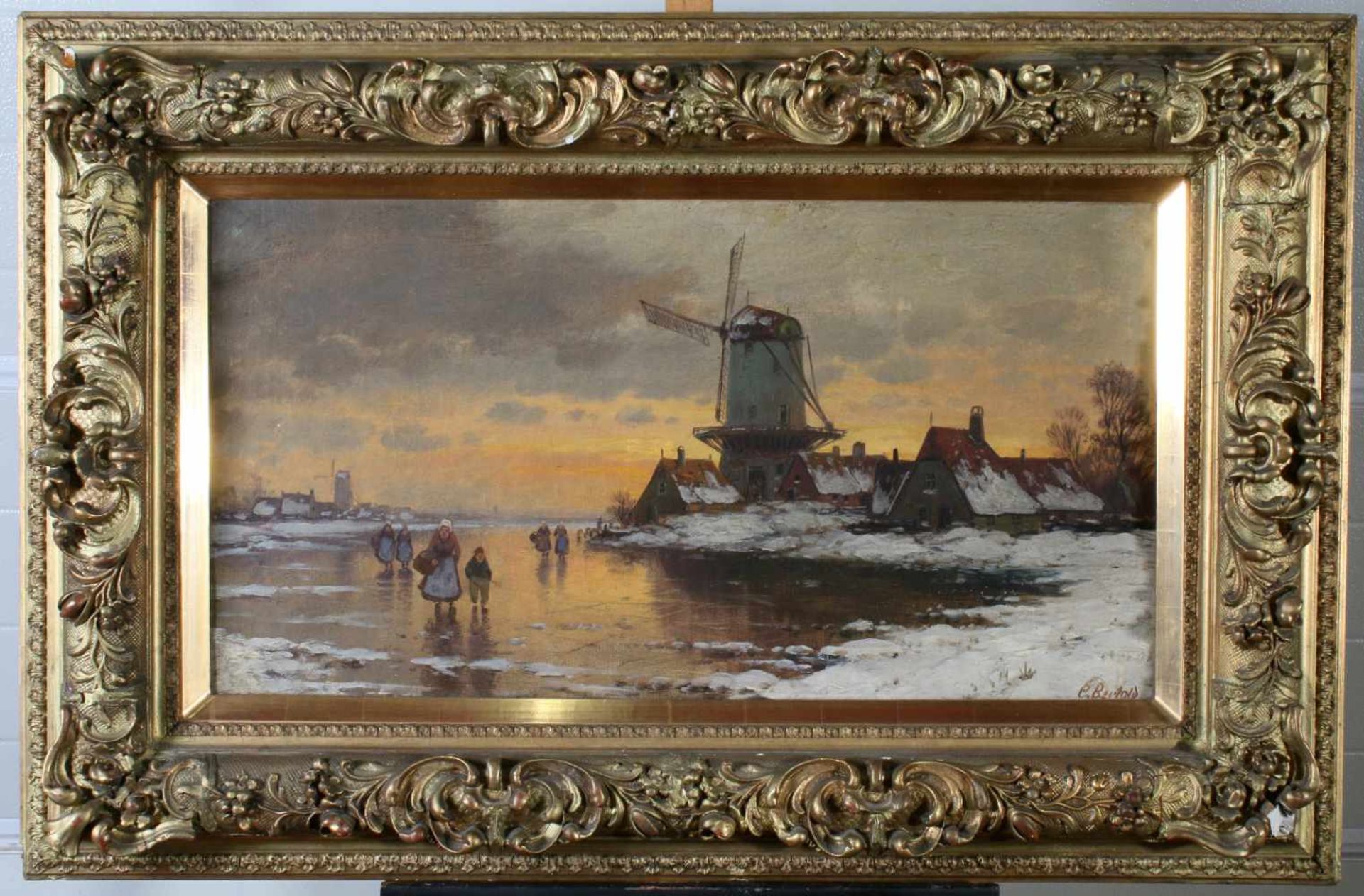 "Holländische Winterlandschaft" - Carl Bertold (1870-?)Öl auf Leinwand, unten rechts signiert, - Bild 2 aus 4