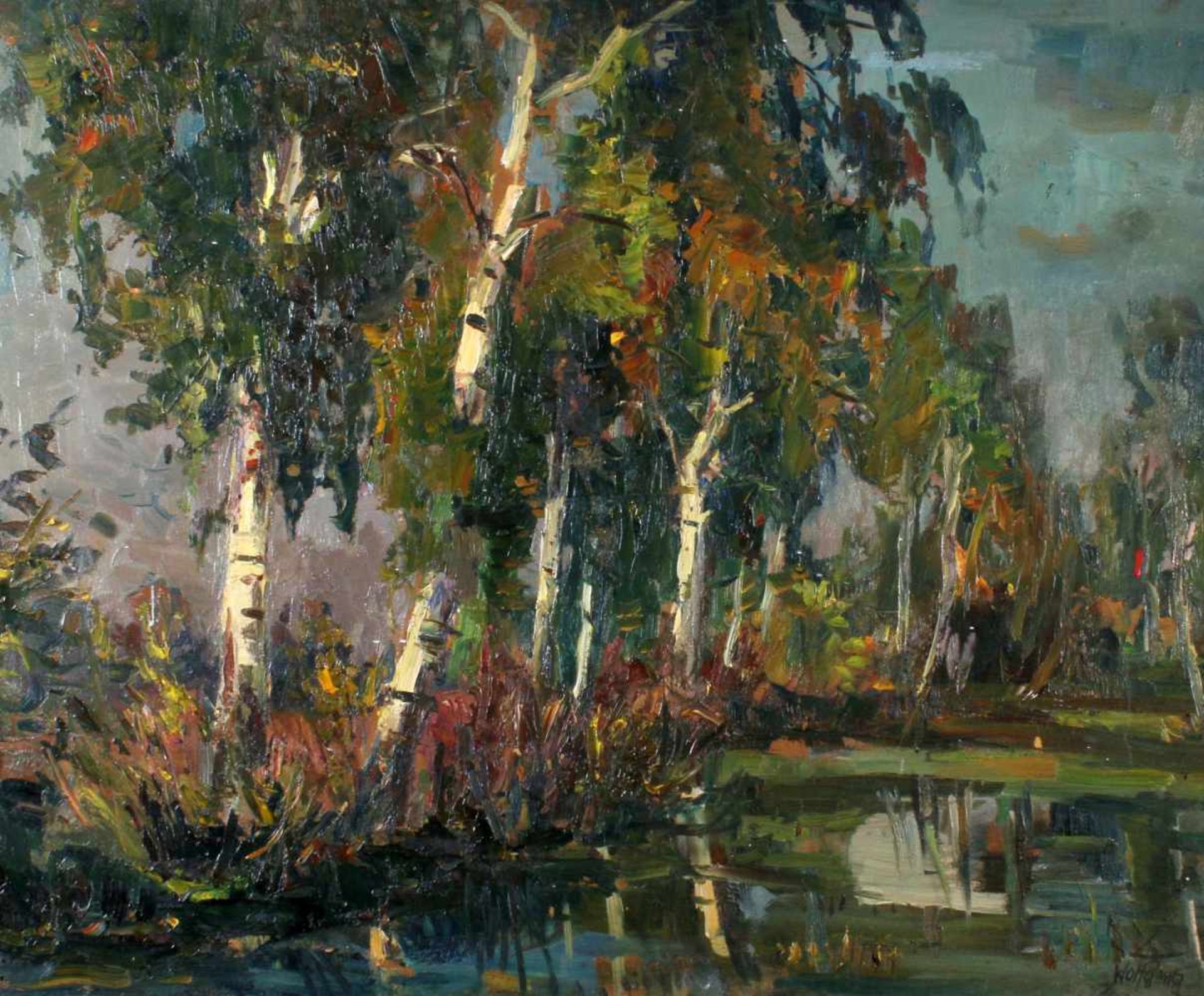 "Birken am Teich" - Alexander Wolfgang (1894-1970)Öl auf Platte, unten rechts signiert,