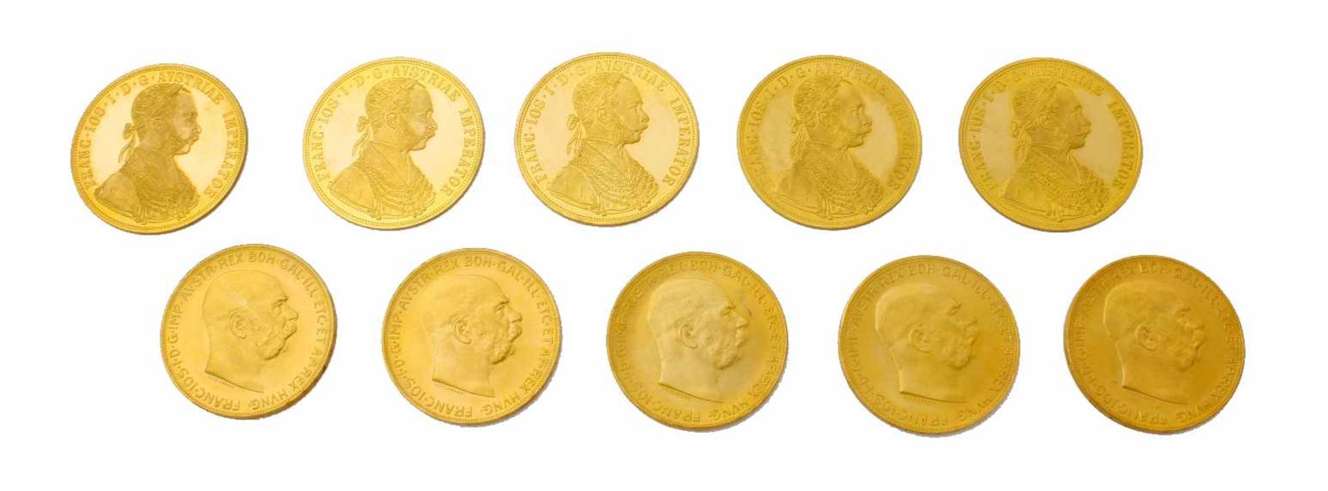 10 Goldmünzen - Österreich / Ungarn - 100 Kronen Franz Josef und 4 Dukaten 19155 Goldmünzen 100