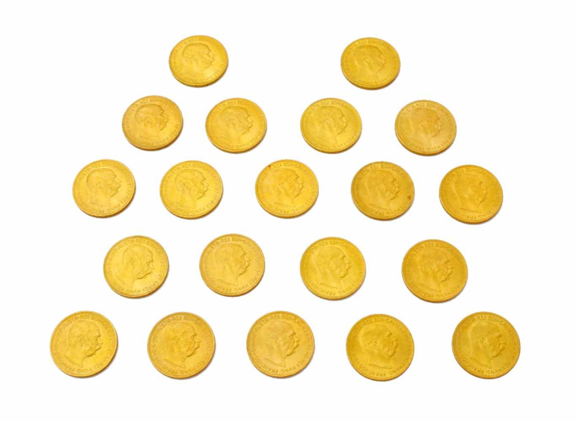 20 Goldmünzen - Österreich / Ungarn - 20 Kronen 1915Alle im Bestzustand, 900er, je 6,775 g, zus.