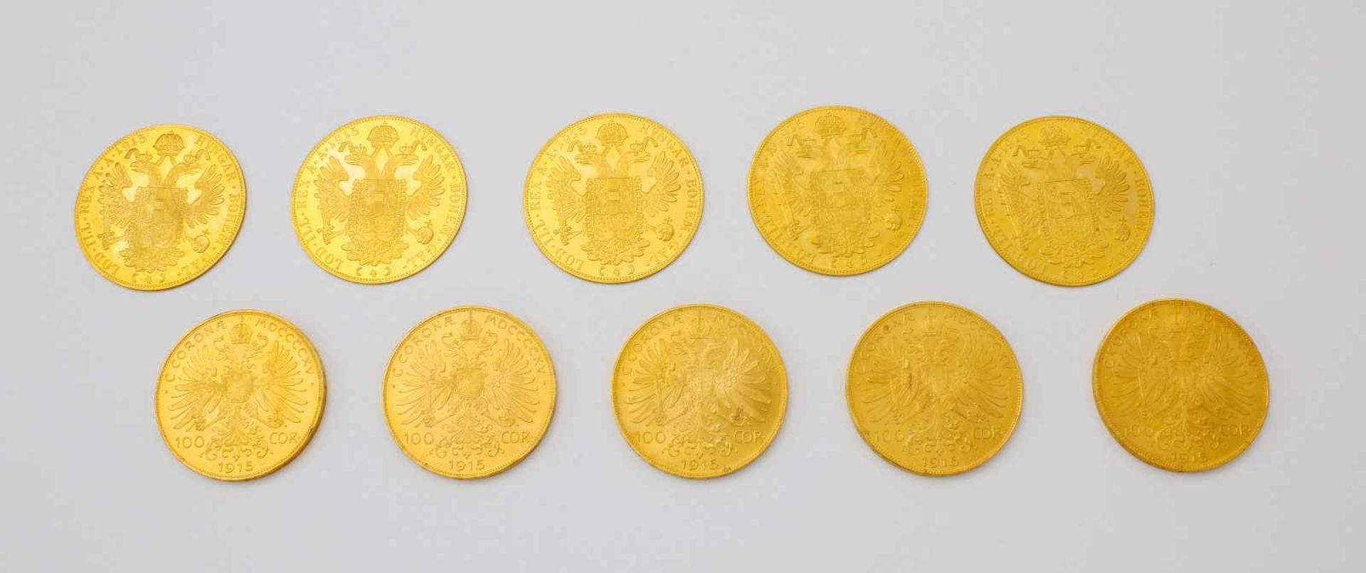 10 Goldmünzen - Österreich / Ungarn - 100 Kronen Franz Josef und 4 Dukaten 19155 Goldmünzen 100 - Bild 2 aus 3