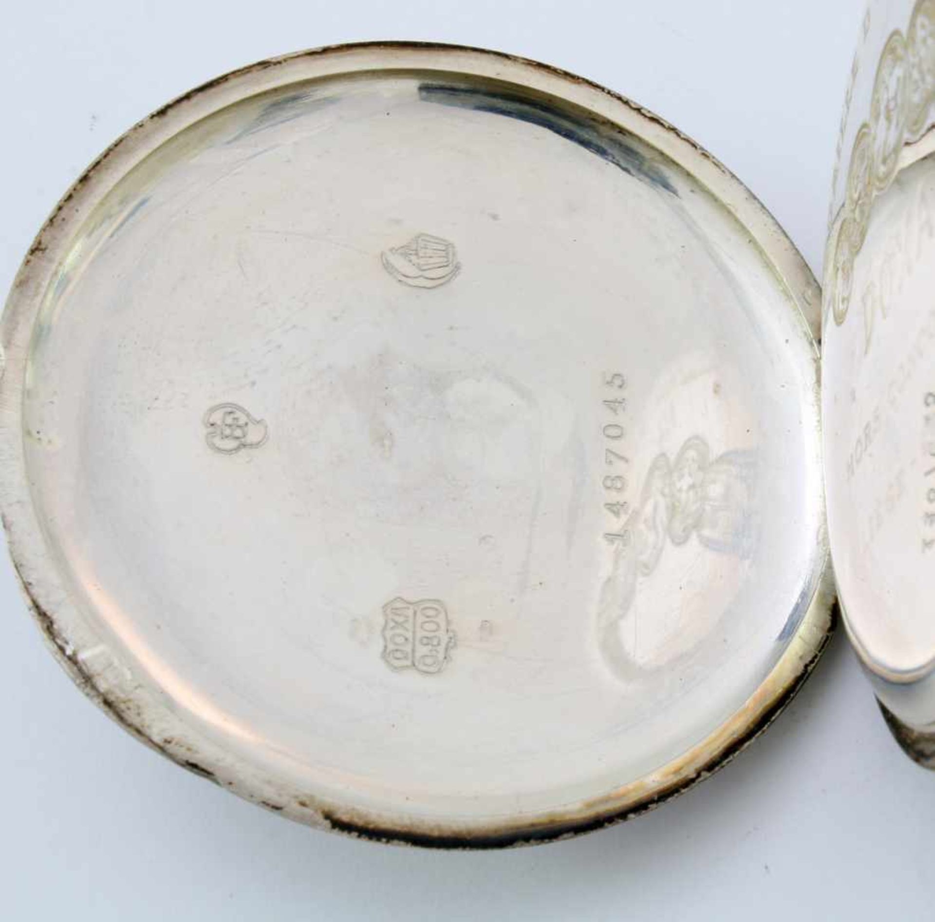 Herren-TaschenuhrCuvette Silber; 15-steiniges, vergoldetes, schweizer Ankerwerk; Gehäuse und Werk - Bild 4 aus 4