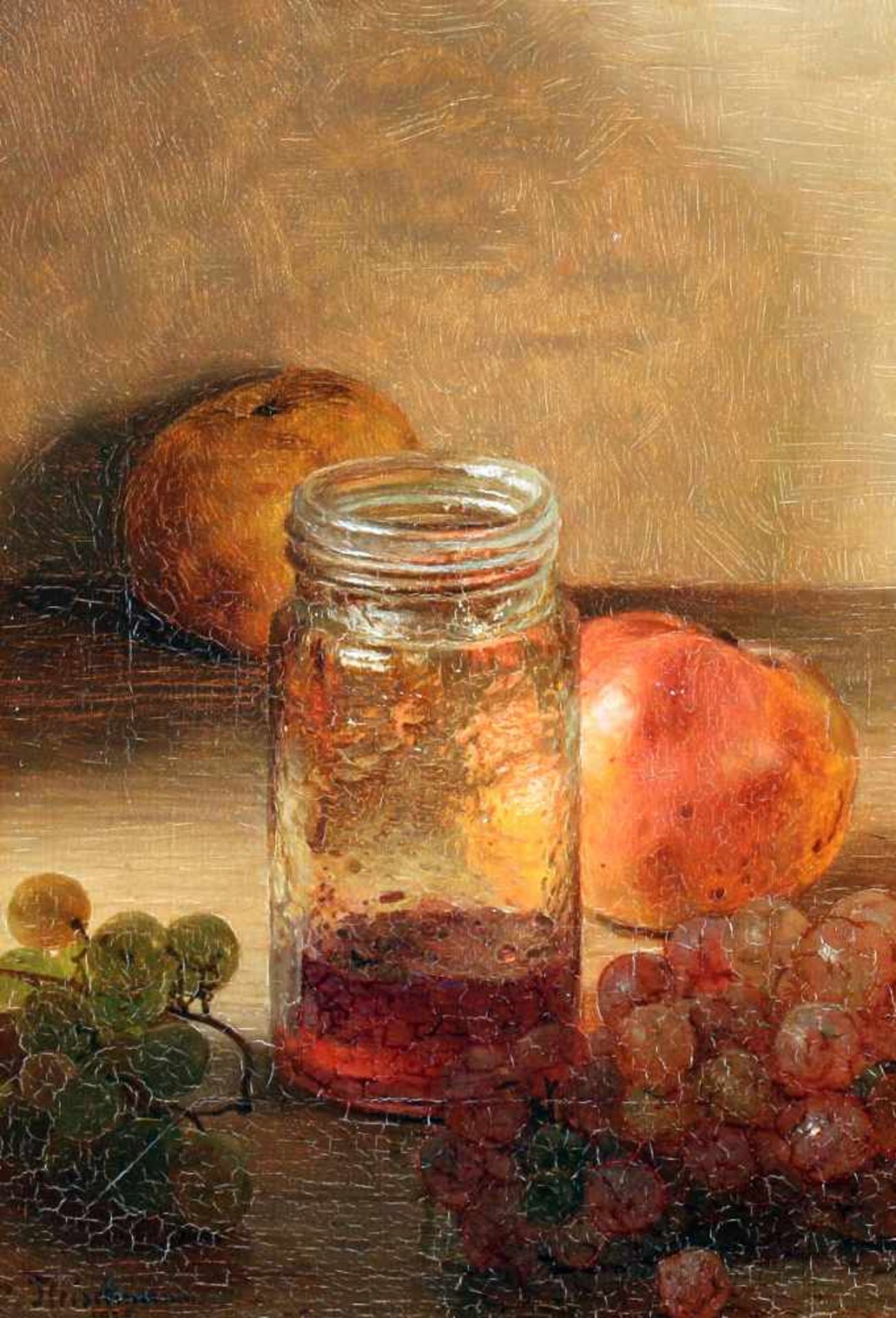 "Stillleben mit Glas und Früchten" - Carl Fleischmann (1853-1936)Öl auf Leinwand, unten links