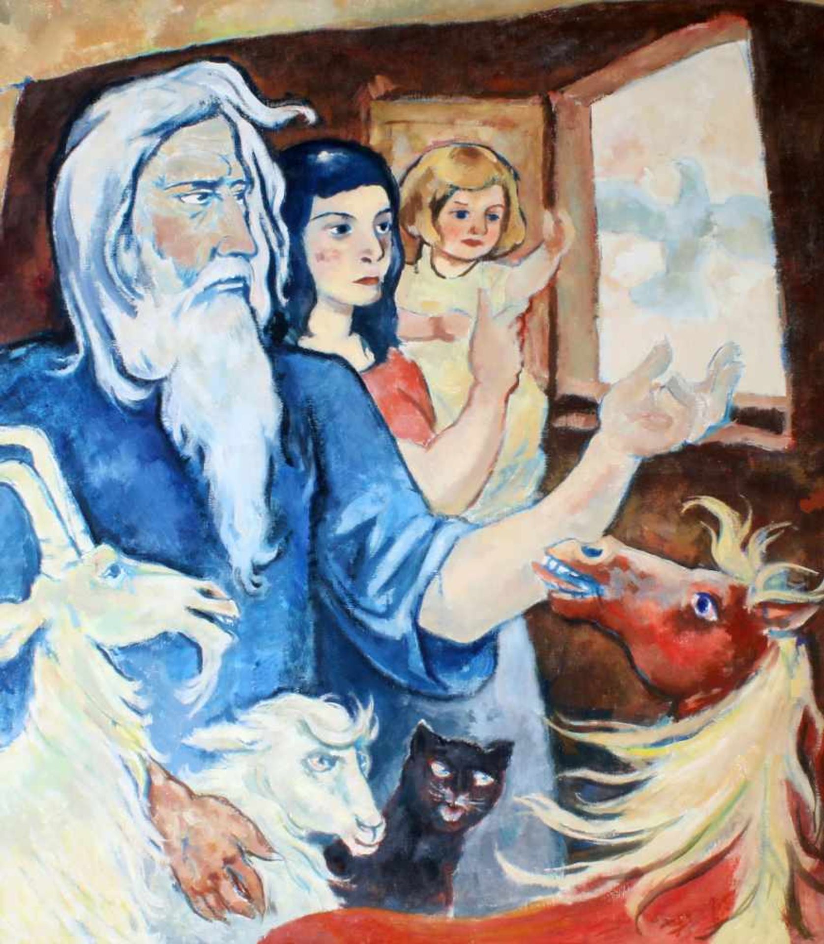 "Arche Noah" - Otto Schubert (1892-1970)Öl auf Leinwand, unsigniert, Noah blick mit Frau, Kind und