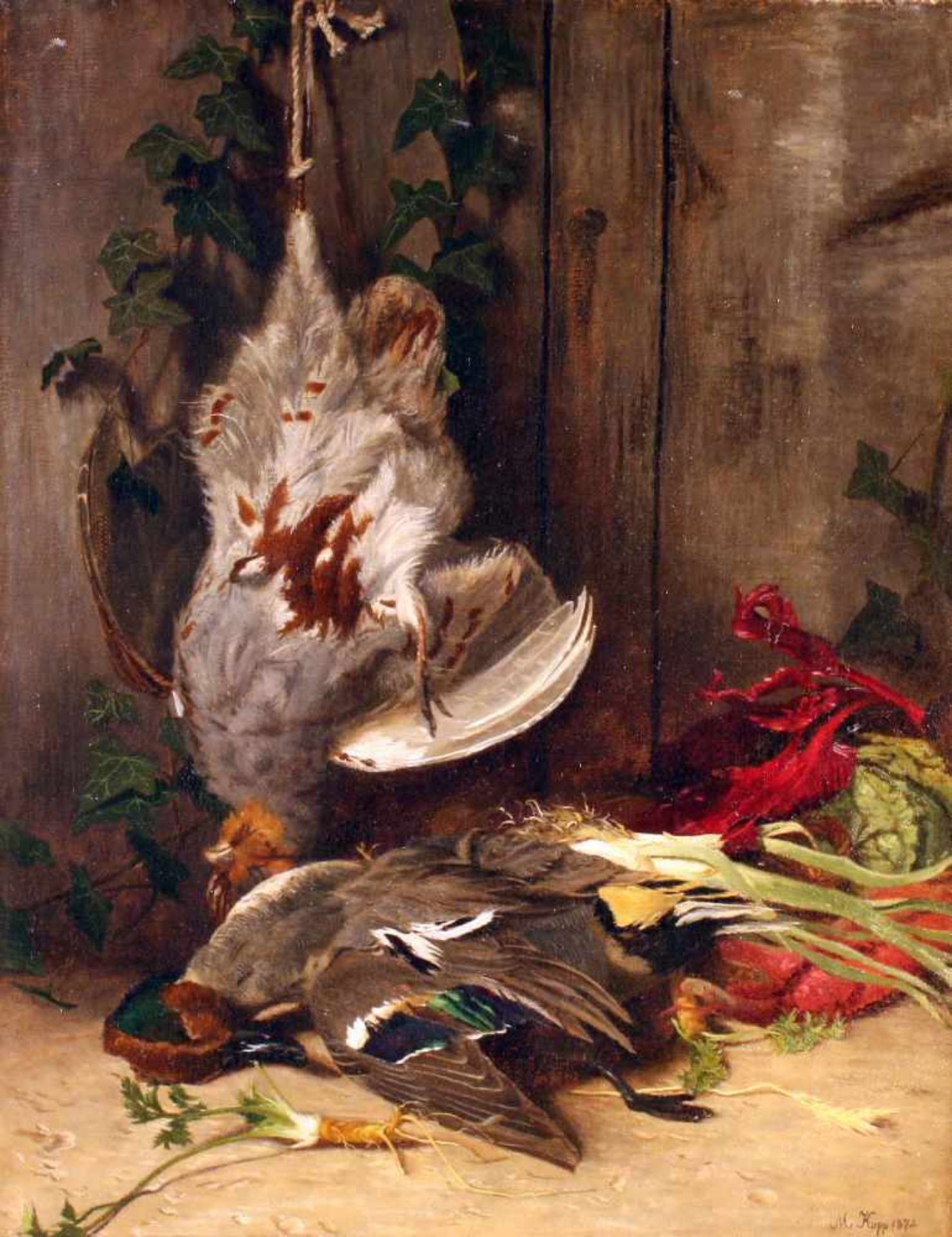 "Stillleben mit Wildenten" - Mathilde Kopp (1836-1898)Öl auf Leinwand, unten rechts signiert und