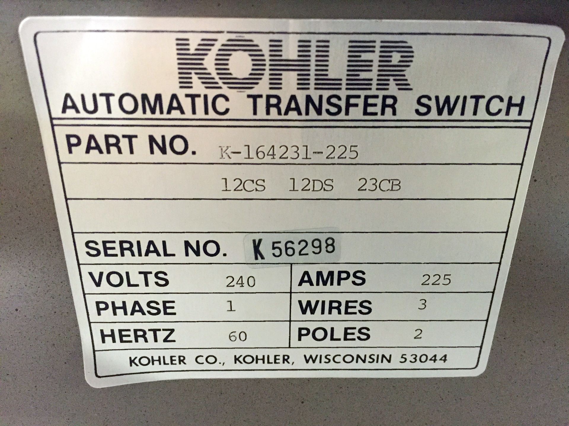 Kohler 225 Amp Automatic Transfer Switch - Image 7 of 7