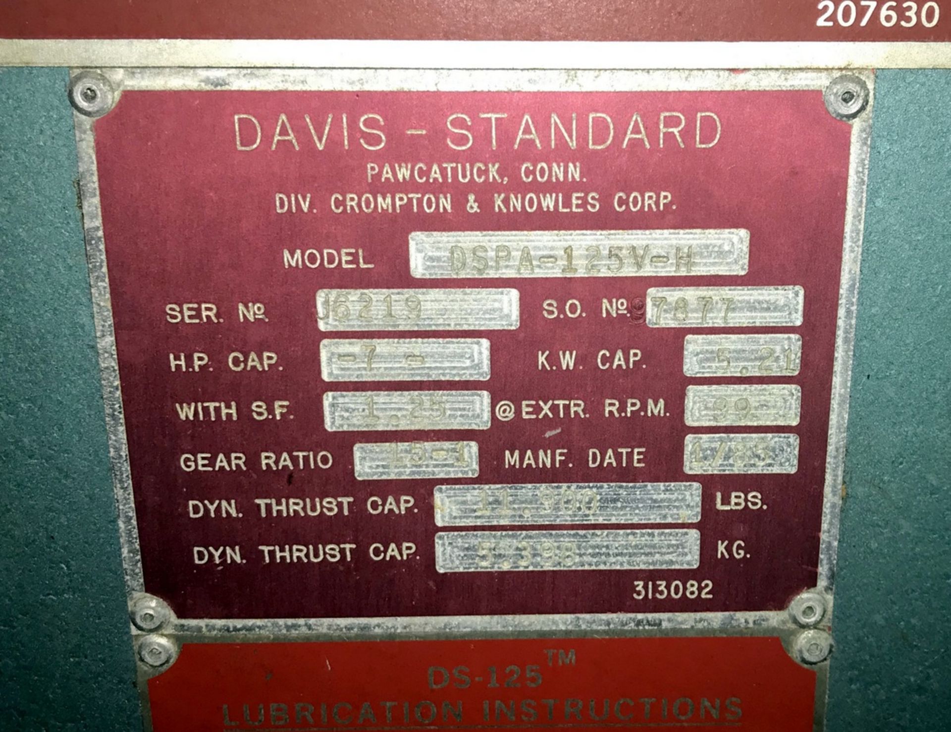 Davis-Standard DSPA-125V-H Single Screw Extruder - Image 7 of 7
