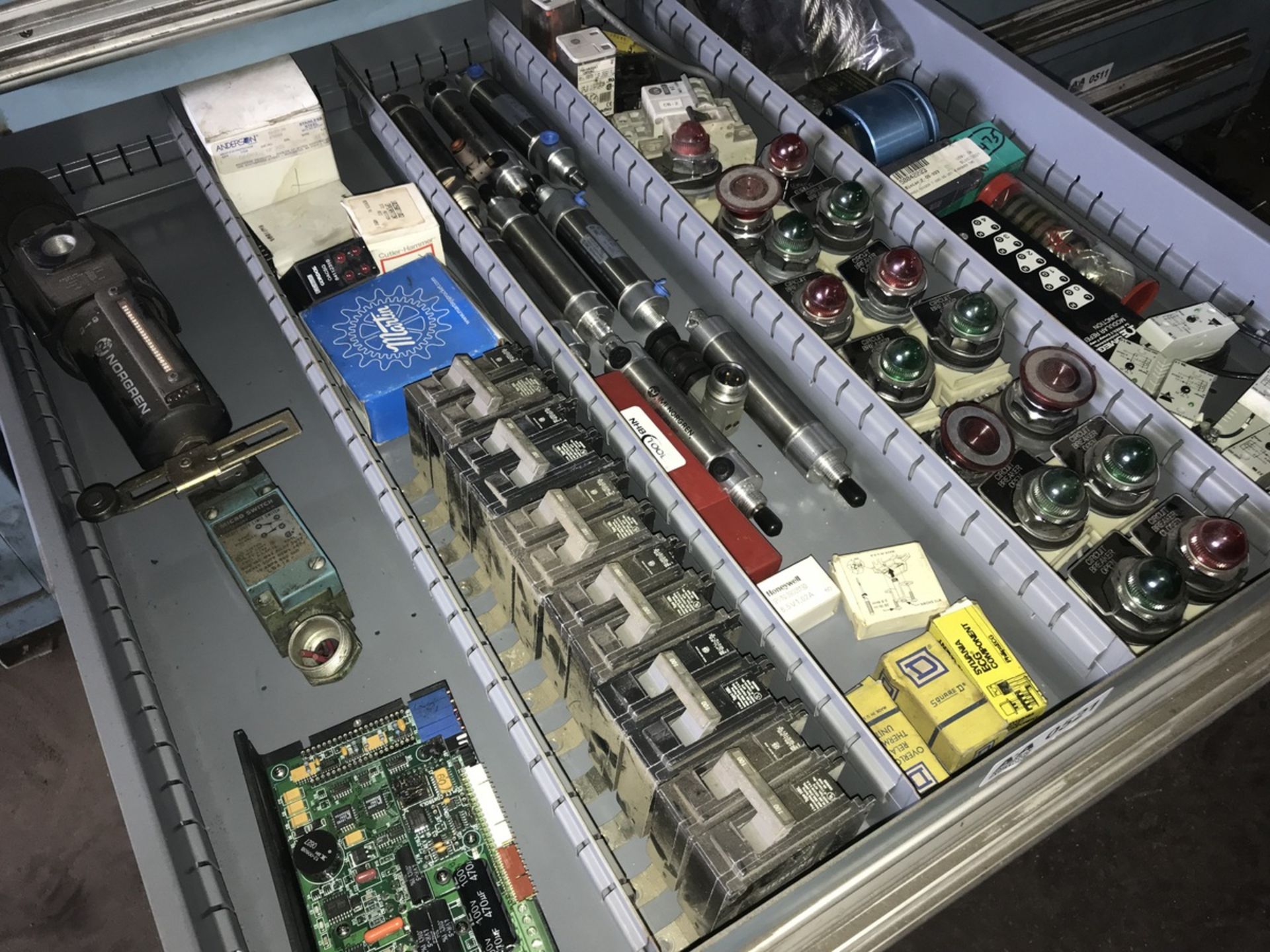 Contents of Drawer including Norgren valves, limit switches, Allen Bradley operation lights, - Image 3 of 3