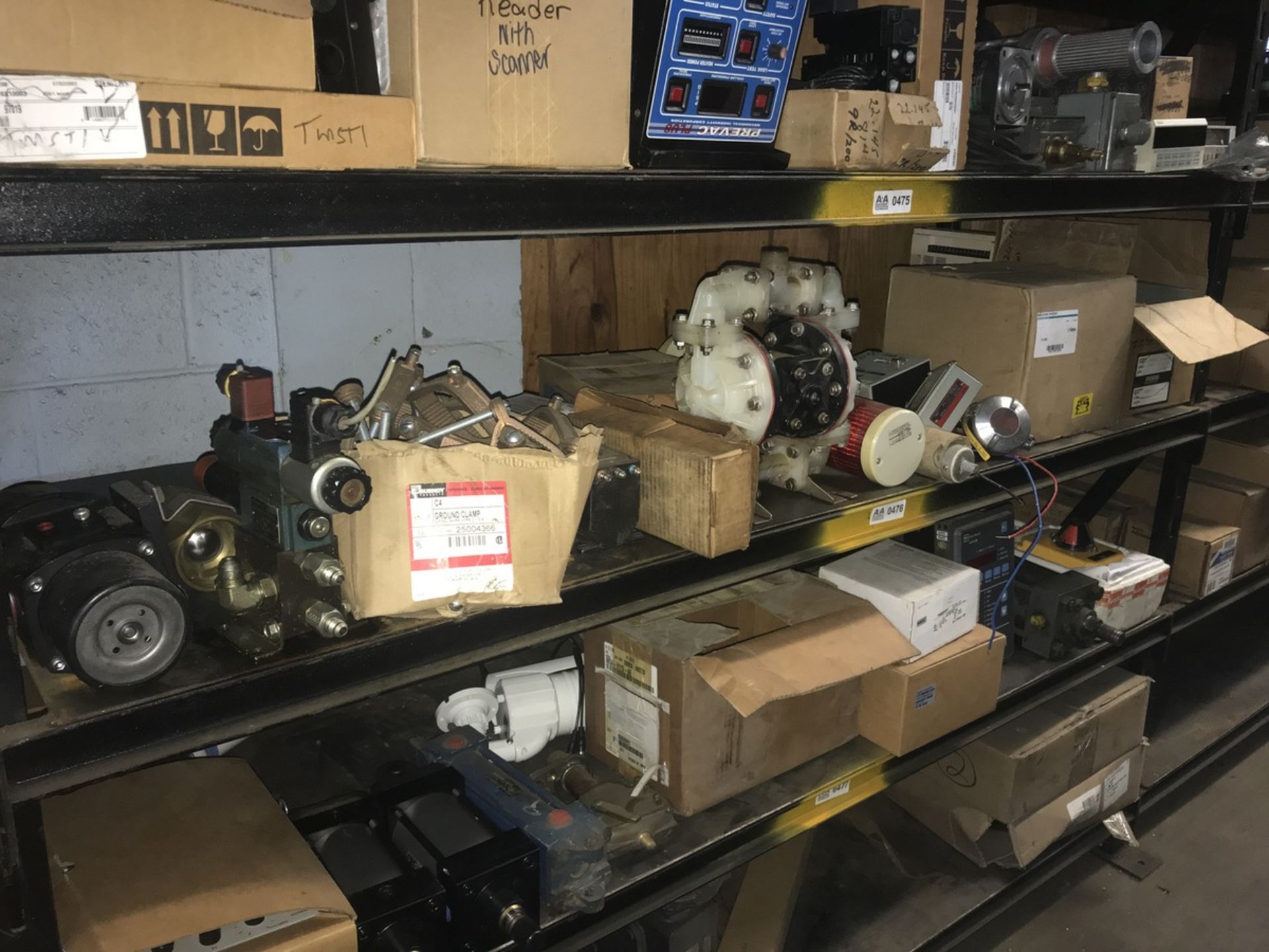 Contents of Shelf including Pumps, Clamps, Modules, Relays and Bushings