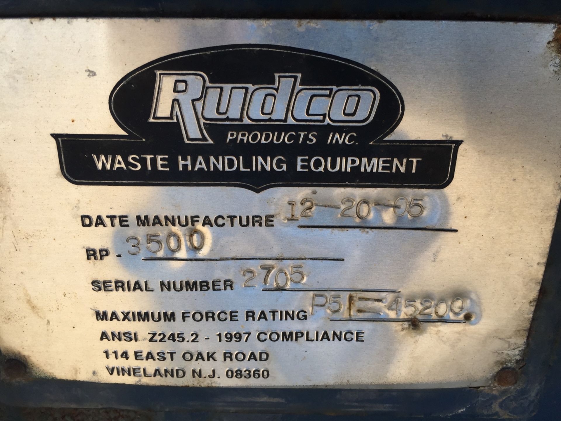 Rudco Mdl. RP-3500 Tough Pak Trash Compactor, Maximum Force 45,200 (This Lot is located at 201 - Image 5 of 5