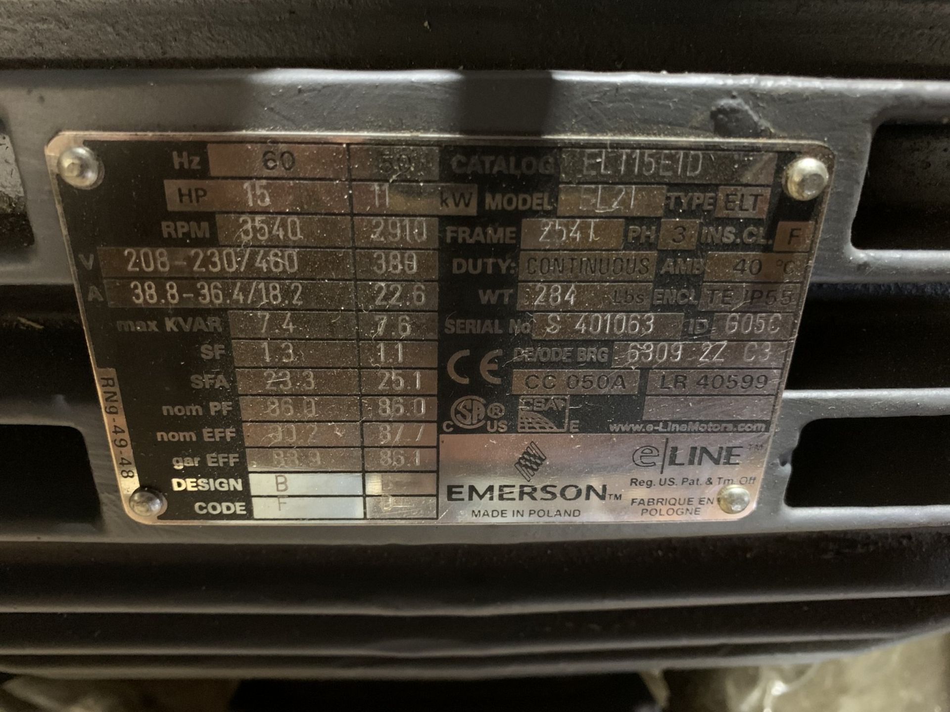 New Emerson 15Hp Motor (Located at 8300 National Highway, Pennsauken, NJ) - Image 4 of 4