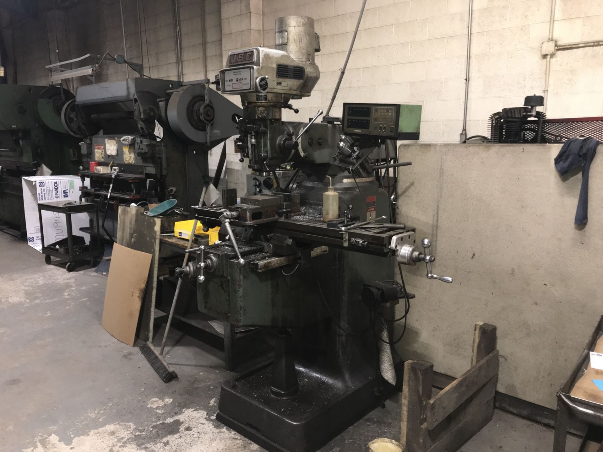 MSC Vertical Milling Machine, Knee Type, 3Hp, 70 to 3600 RPM, 52" x 10" T-Slot Table, Digital Read - Image 2 of 8