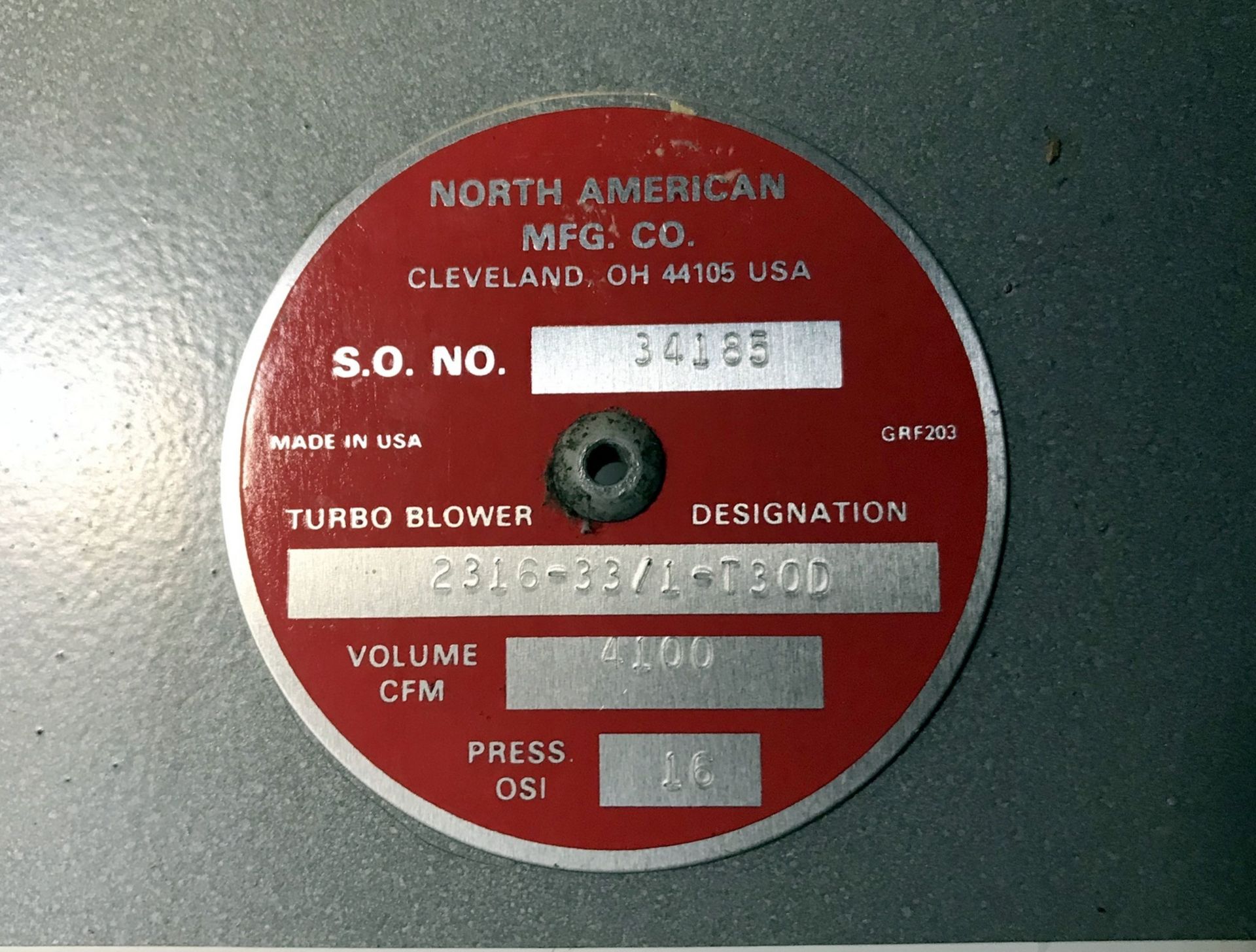 North American Mfg. Mdl. 2316-33/1-T30D Turbo Blower, Volume 4100 CFM, Pressure 16 OSI, Fan 48" - Image 9 of 9