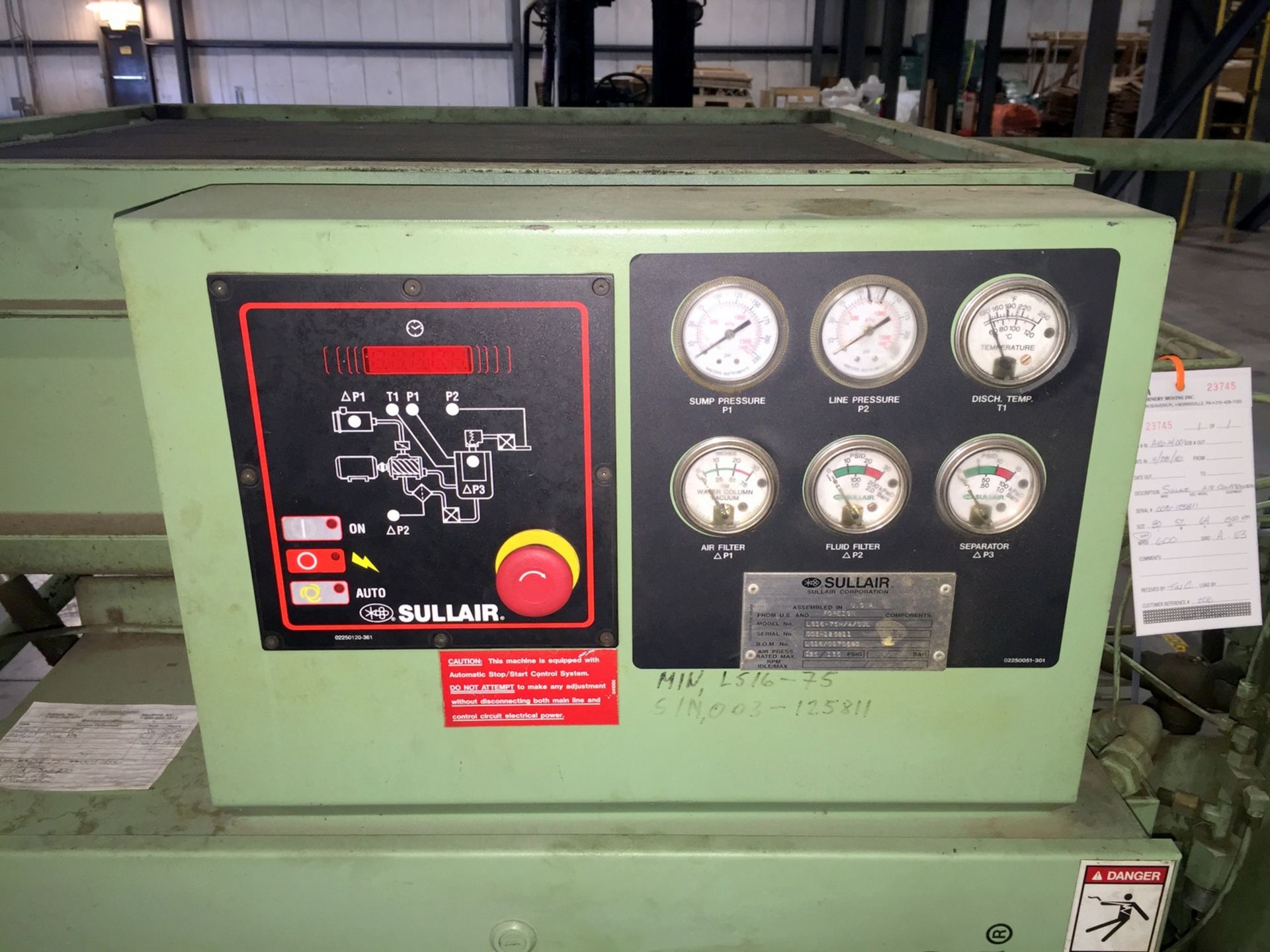 Sullair Mdl. LS-16-17H/A/SUL Rotary Screw Compressor, Capacity 326 ACFM, Full Load Pressure 125 - Image 5 of 8