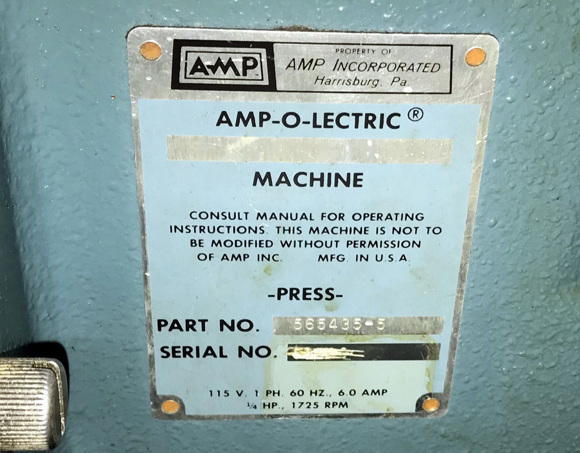 Amp Amp-O-Lectric Crimping Press, 3-1/2" Throat - Image 5 of 5