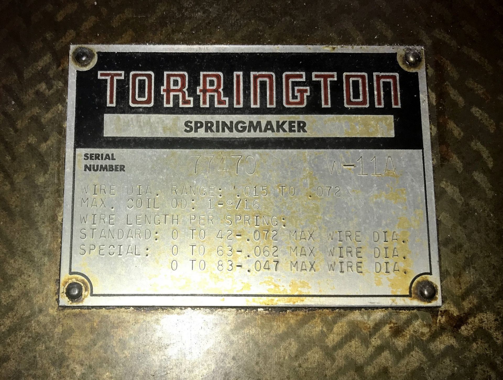 Torrington Mdl. W11A Spring Coiler, Wire Diameter .015" to .072", Max Coil OD 1-9/16", S/N 77470 - Image 5 of 5