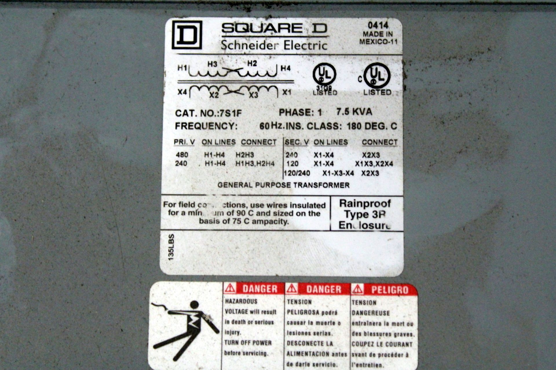 Square D Cat. No. 7S1F Transformer, 7.5KVA, Single Phase (All Items MUST be Removed by Thursday, - Image 2 of 2
