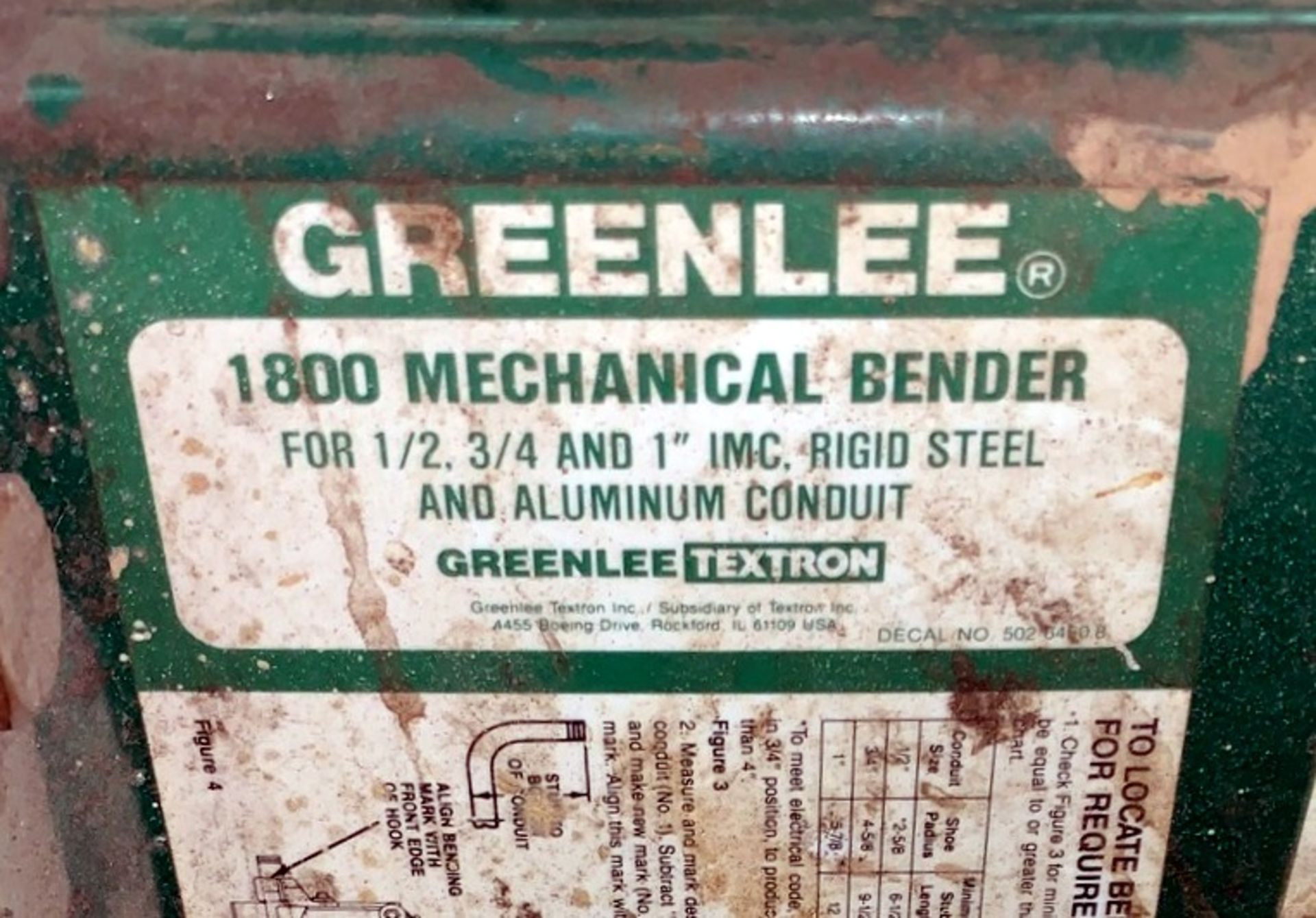 Greenlee Mdl. 1800 Mechanical Bender for 1/2", 3/4" and 1" Rigid Steel and Aluminum Conduit (All - Image 4 of 4