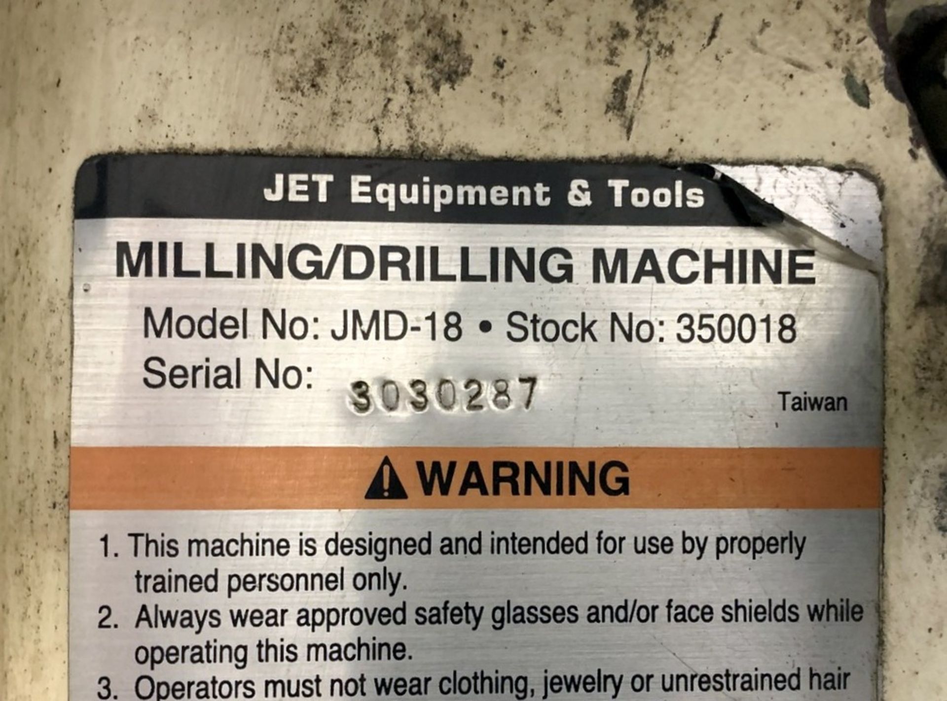 Jet Mdl. JMD-18 Vertical Milling / Drilling Machine, 18" Swing, 9" x 32" T-Slot Table (NOTE: Vise is - Image 6 of 6