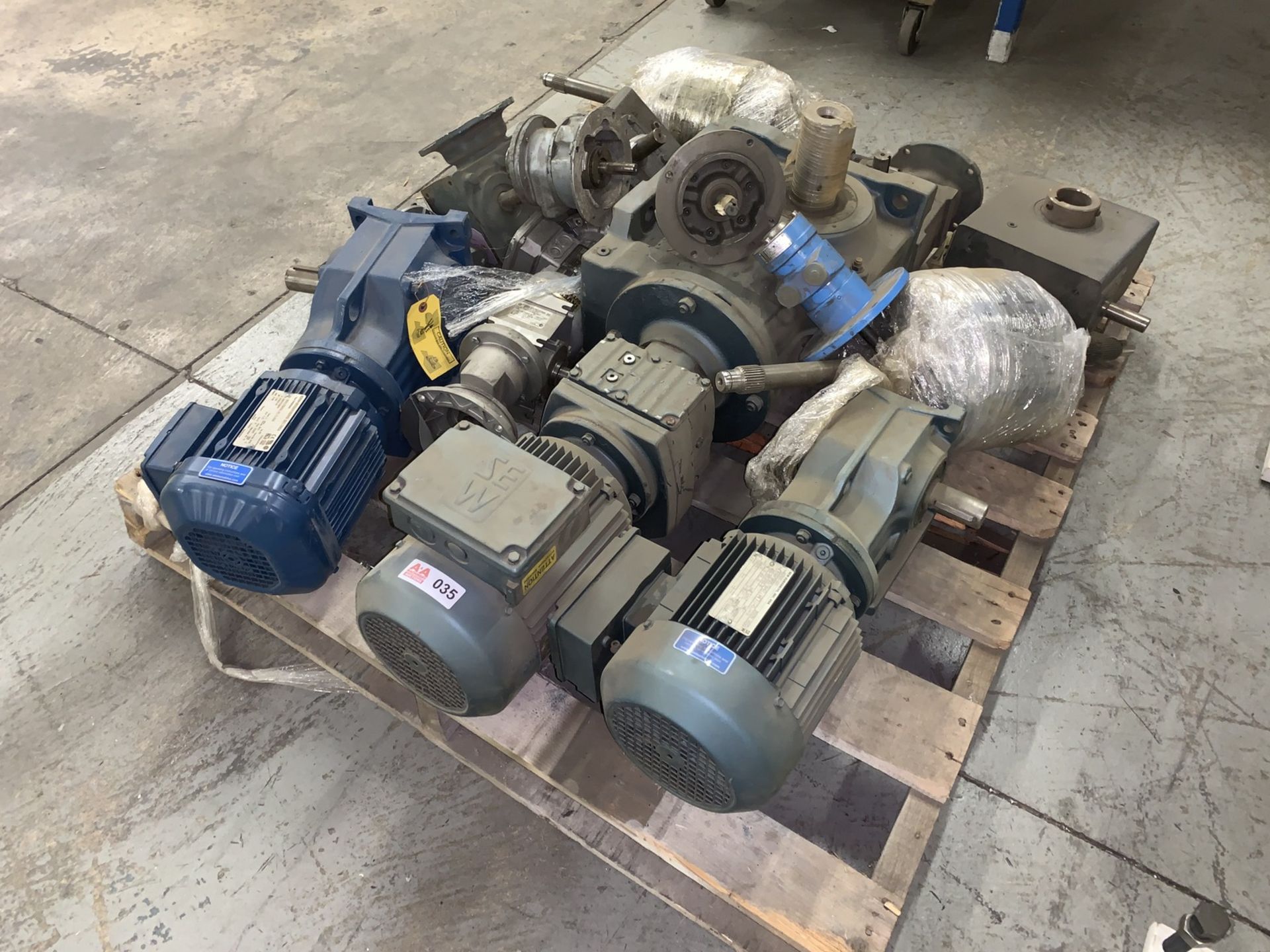 Skid with Various Motors, Drives and Gear Reducers (All Items MUST be Removed by Thursday,