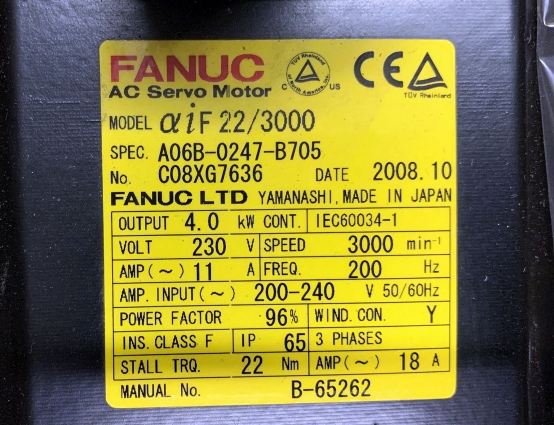 Fanuc Mdl. aif22/3000 AC Servo Motor in Box (All Items MUST be Removed by Thursday, December 19, - Image 3 of 3