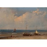 Andreas Schelfhout (The Hague 1787 - 1870)Bomschuiten on the beachSigned lower leftOil on panel, 7.7