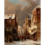 Petrus Gerardus Vertin (The Hague 1819 - 1893)Winter in the Amsterdam Jewish Quarter Signed and