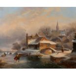 Nicolaas Johannes Roosenboom (Schellingwoude 1805 - Assen 1880)Winter landscape with skatersSigned