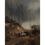 Louis-Théodore Devilly (Metz 1818 - Nancy 1886)Cavalry in stormy weatherSigned lower leftOil on