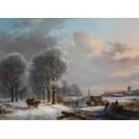 Jacobus van der Stok (Leiden 1794 - Amsterdam 1864)Winter landscape with figures and Koek-and-