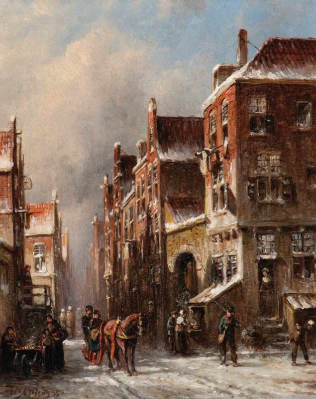 Petrus Gerardus Vertin (The Hague 1819 - 1893)Winter in AmsterdamSigned and dated 55 lower leftOil