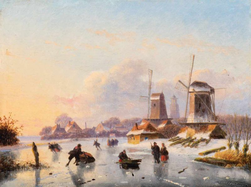 Nicolaas Johannes Roosenboom (Schellingwoude 1805 - Assen 1880)Activity on the ice near Zwolle,