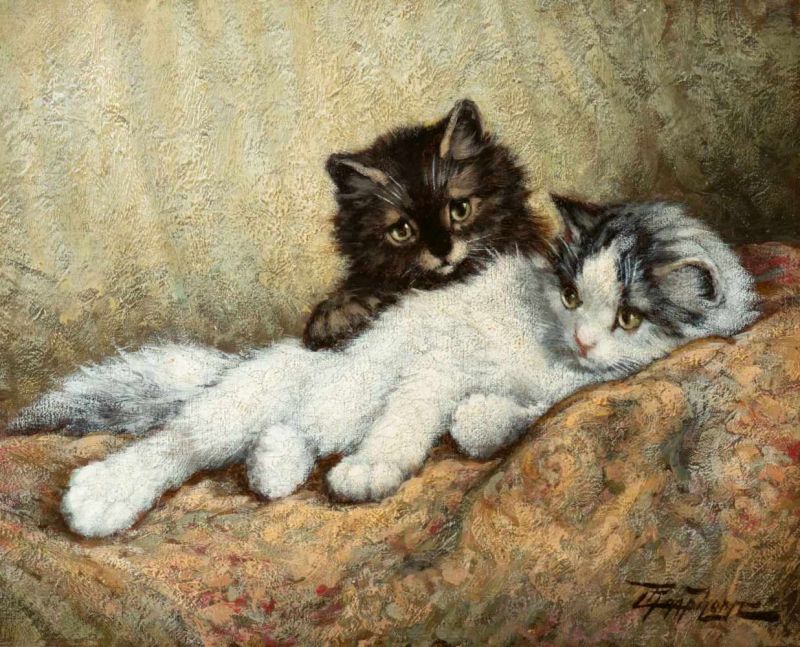 Cornelis Raaphorst (Nieuwkoop 1875 - Wassenaar 1954)Playful kittensSigned lower rightOil on