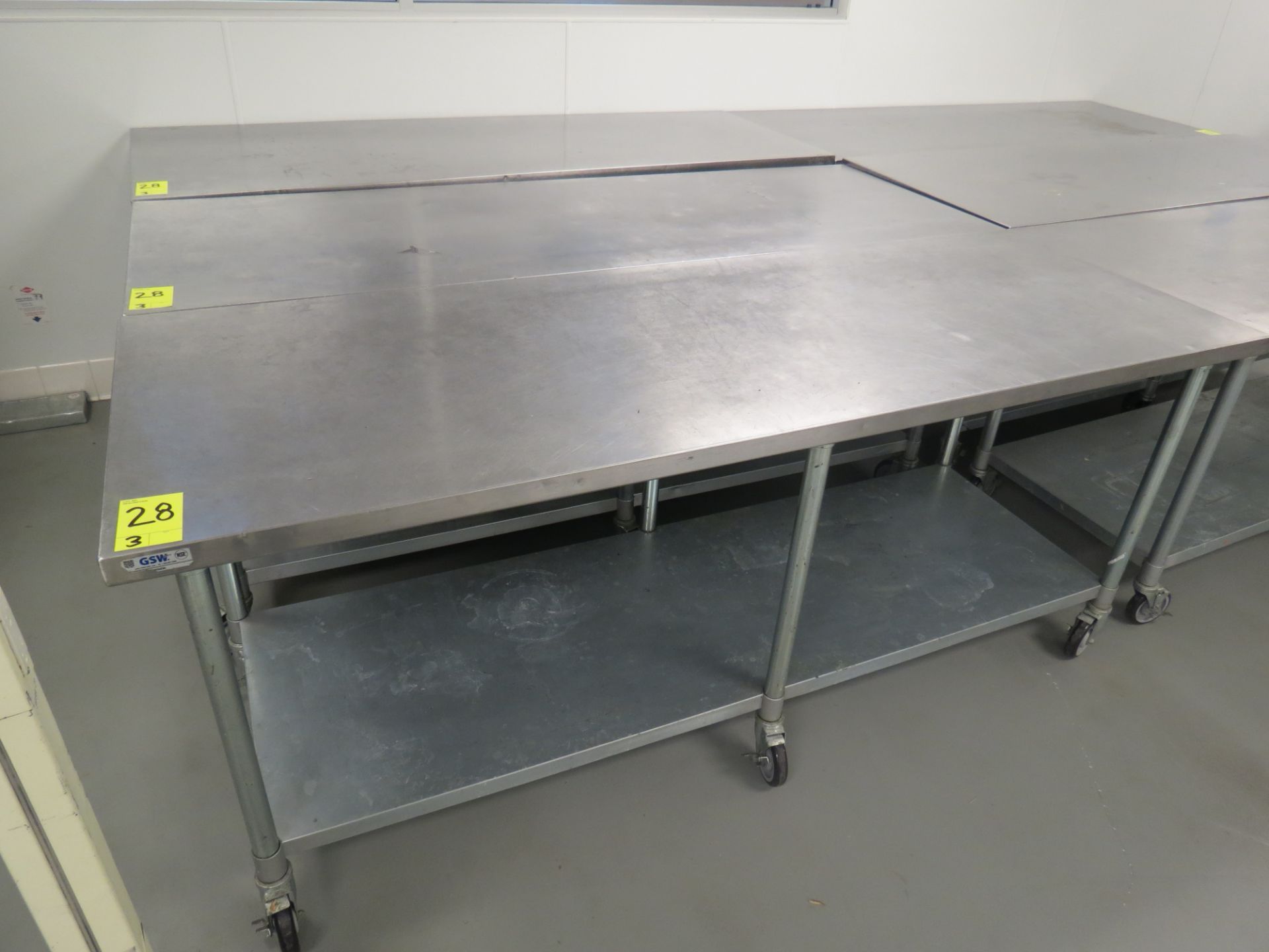 STAINLESS STEEL MOBILE PREP TABLES, 30" x 84"