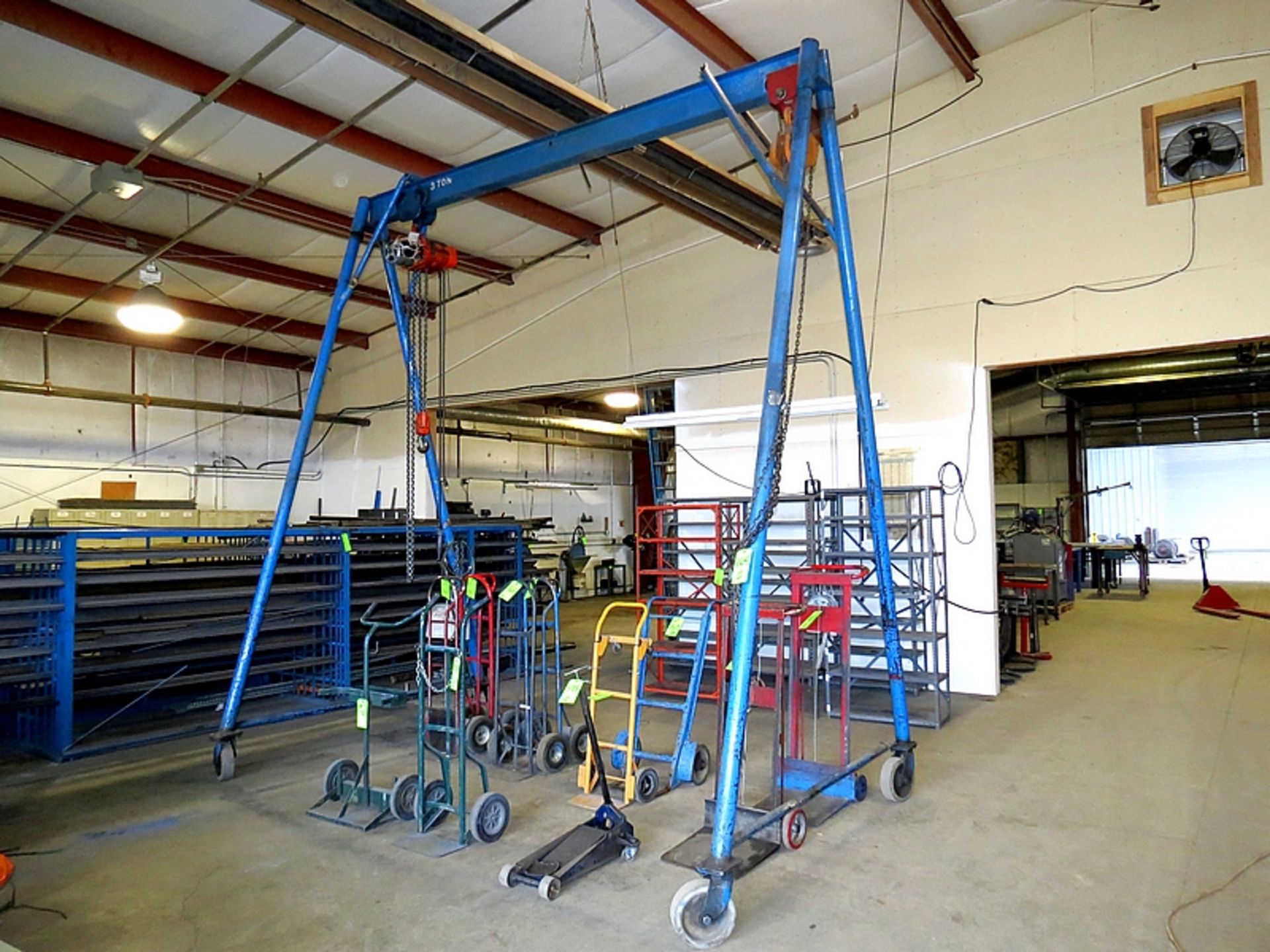 MOBILE HEAVY DUTY 3-TON A-FRAME HOIST WITH 2-TON ELECTRIC BLOCK AND TACKLE WINCH, AND 2-TON MANUAL