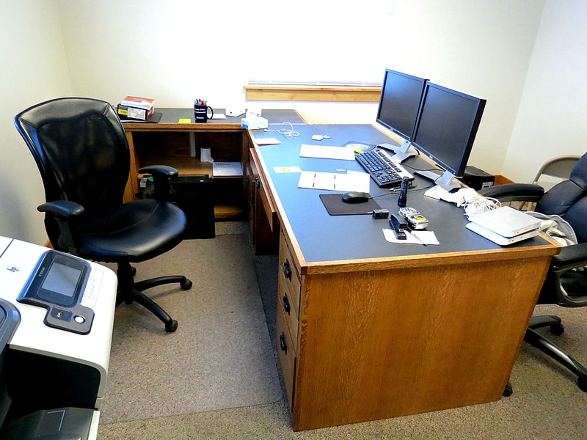 DESK WITH CREDENZA BOOK SHELF AND CHAIR