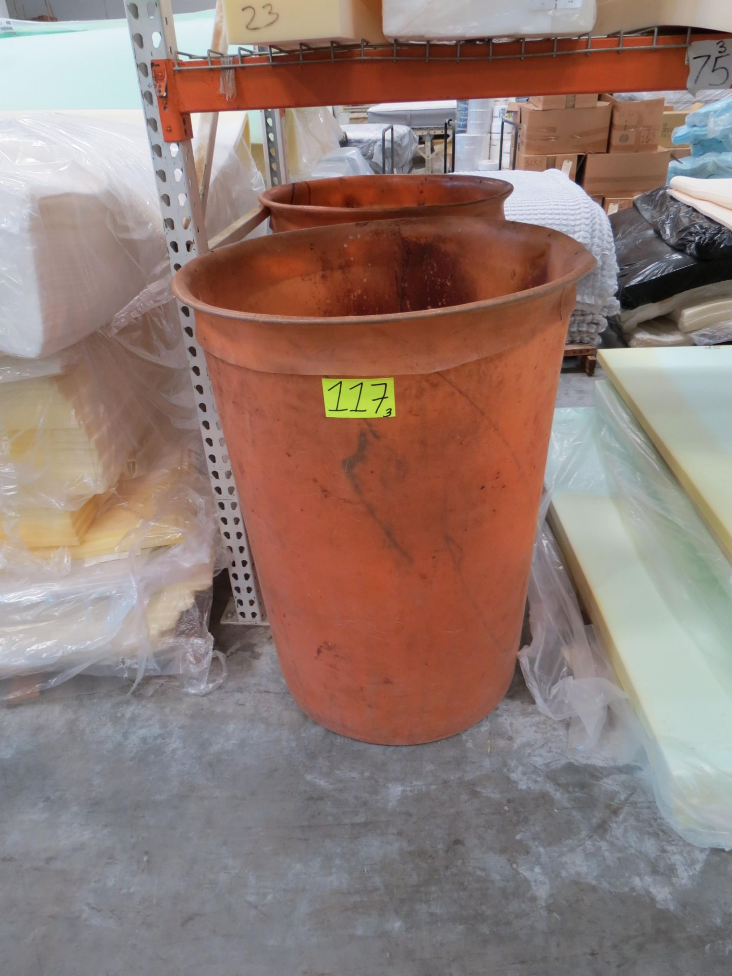 Lot 3- XXL Orange Plastic Trash Cans