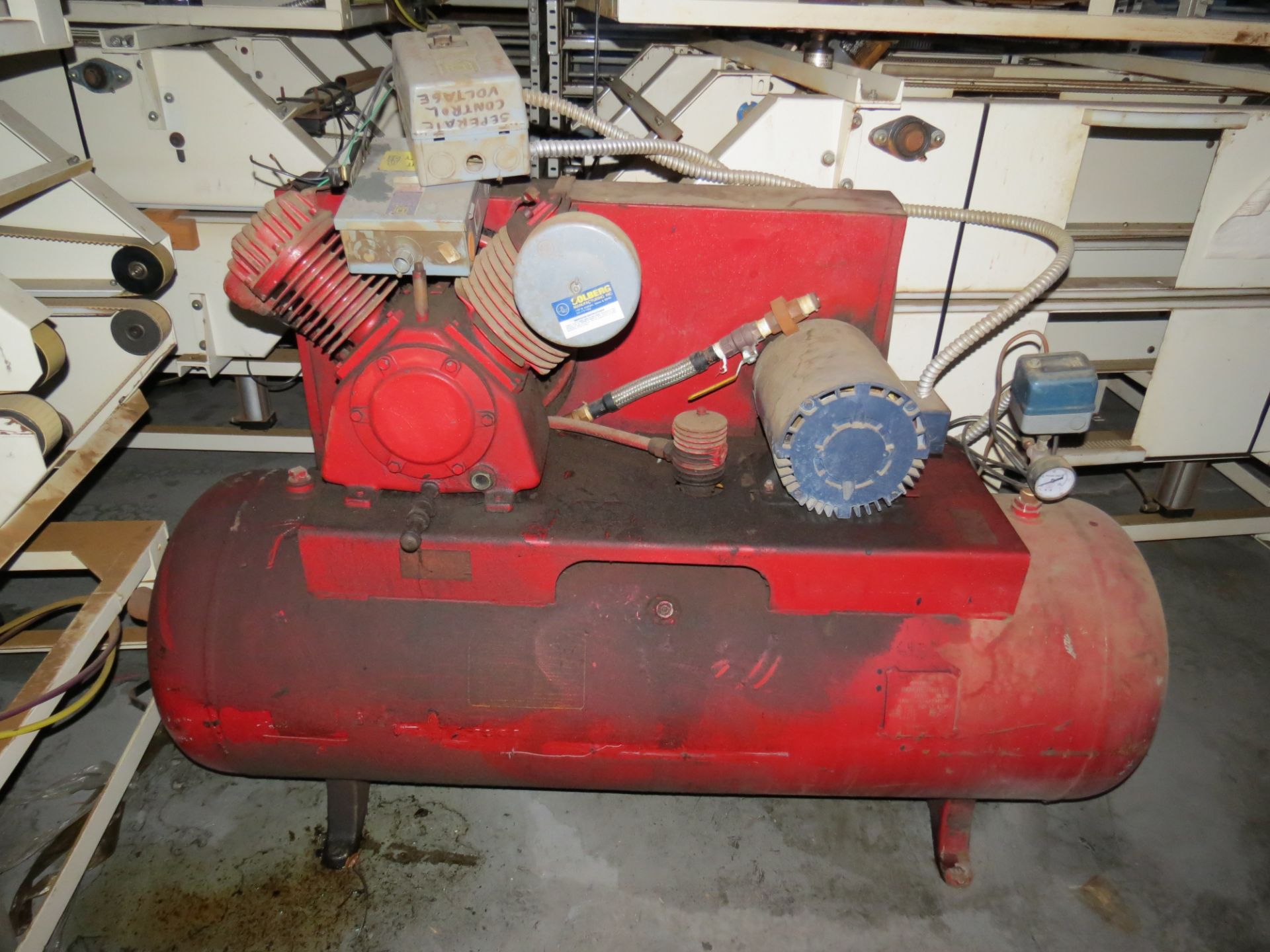 Red Horizontal Air Compressor (Off Site at Nearby Warehouse Will be Sold Subject to Confirmation