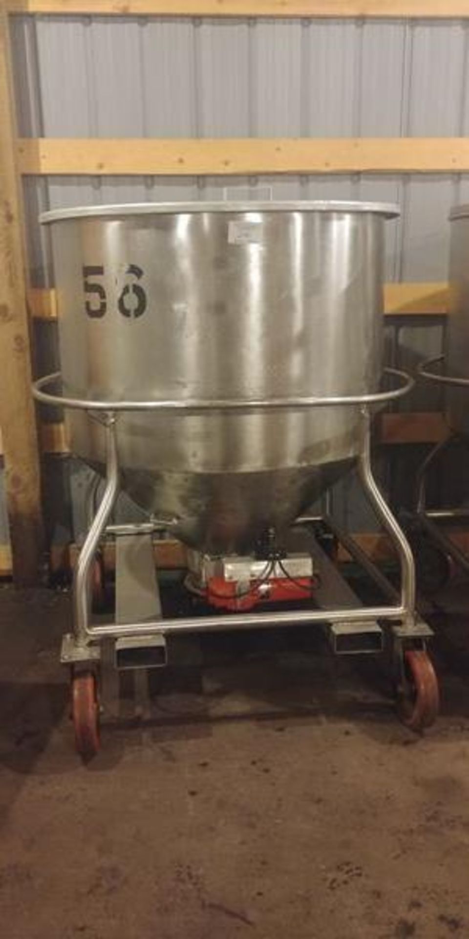 Stainless Steel Transfer Tank on Casters - Approx 45" Diameter and Approx 47" to Bottom of Cone